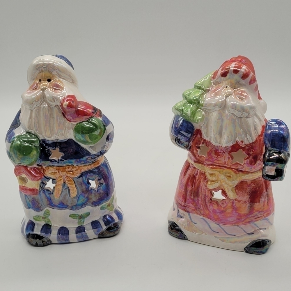 Holiday Traditions Santa Candle Holder Decor Christmas Xmas set of 2 - Picture 1 of 7